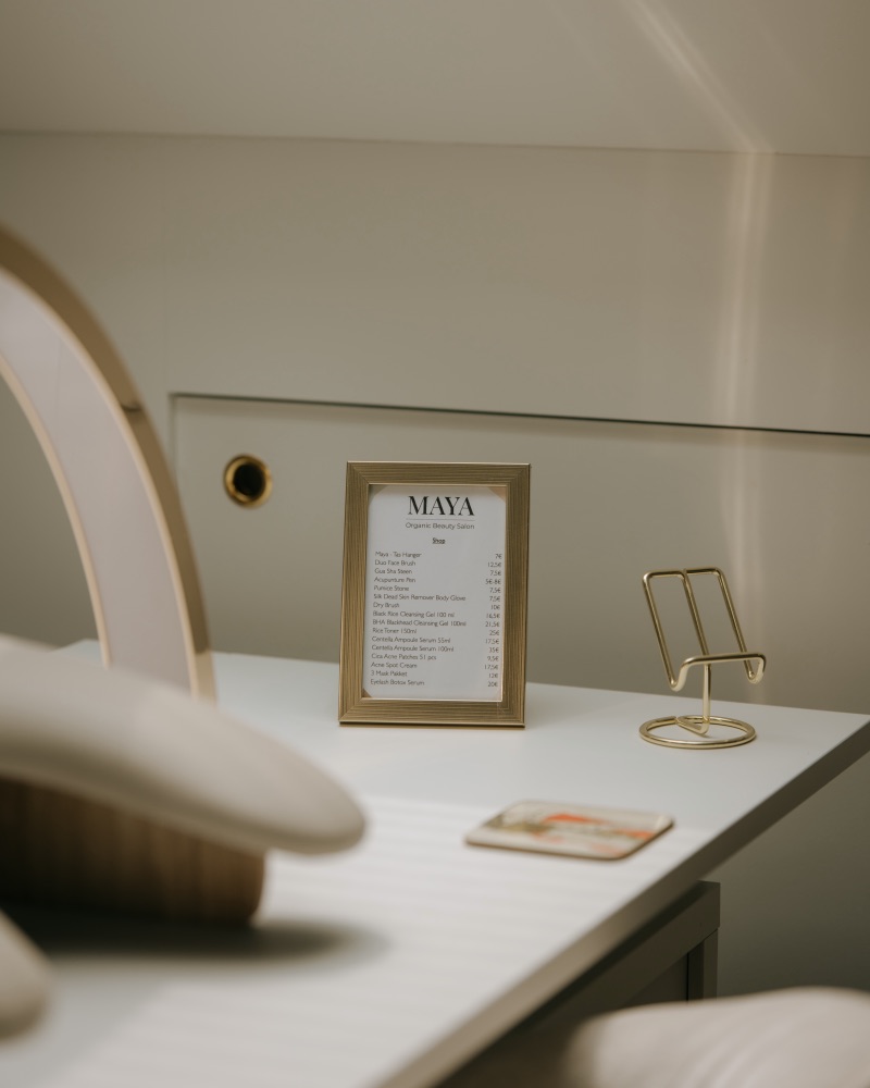 The 100% organic skincare products used for treatments at Maya