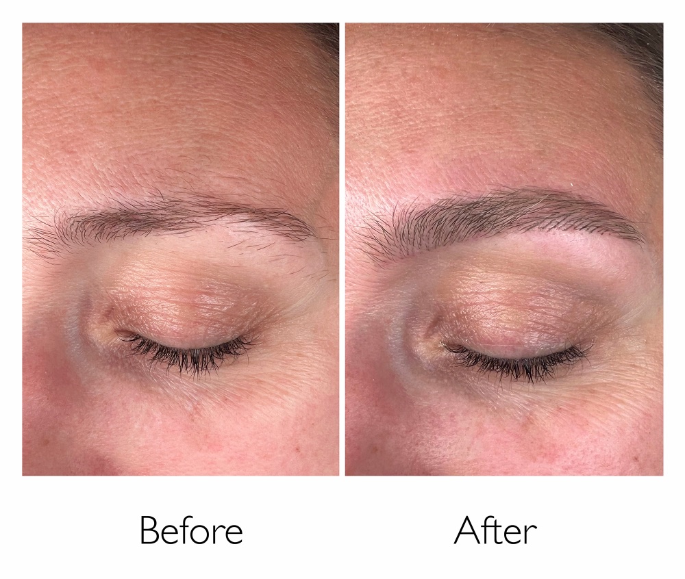 Close-up of an eyebrow and lash treatment at Maya